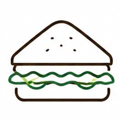 Icona lineare di panino con ripieno e foglie di insalata