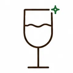 Icona bicchiere su stelo con bevanda e scintilla verde in alto a destra